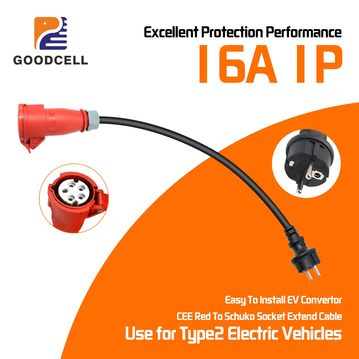 

GOODCELL EV Charger Power Adaptor 16A 3phase 11kw CEE Red to 16A 1P Schuko With Cable For Cars Charging Connect 220V