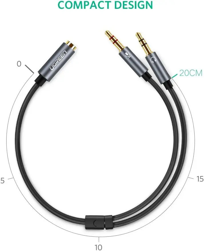 UGREEN Splitter per cuffie per computer Cavo sdoppiatore audio intrecciato da 3,5 mm femmina a 2 doppi maschi da 3,5 mm