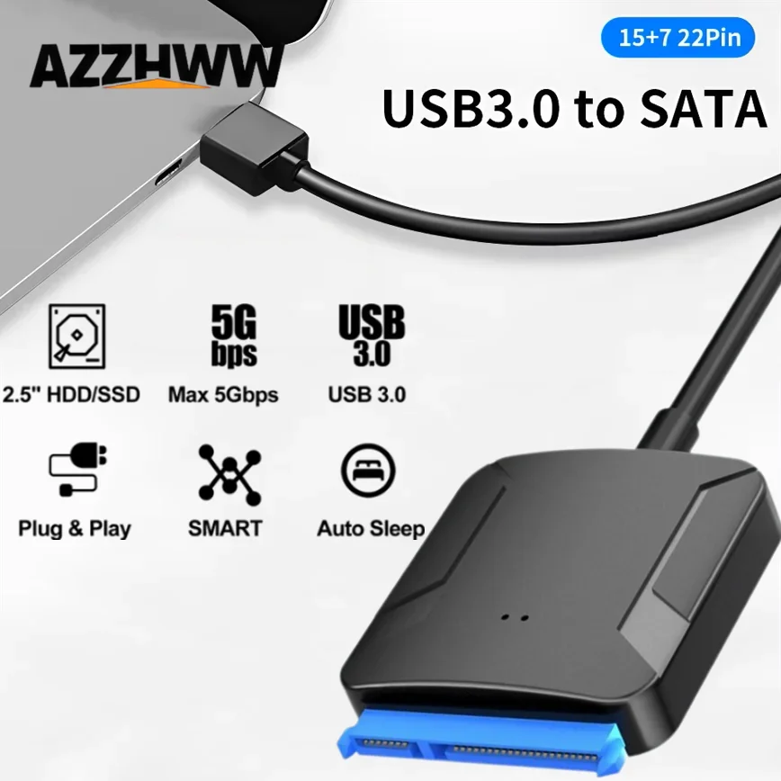 SATA to USB 3.0 Cable Adapter USB to SATA 7+15 Pin External Hard Drive Converter for 2.5 inch Hard Drive HDD/SSD Data Transfer