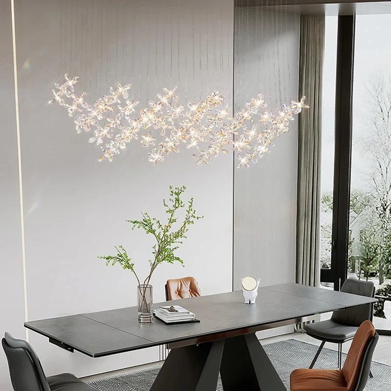 Plafonnier LED en cristal en forme de fleur, design moderne et luxueux, luminaire décoratif d\'intérieur, idéal pour un restaurant ou une maison