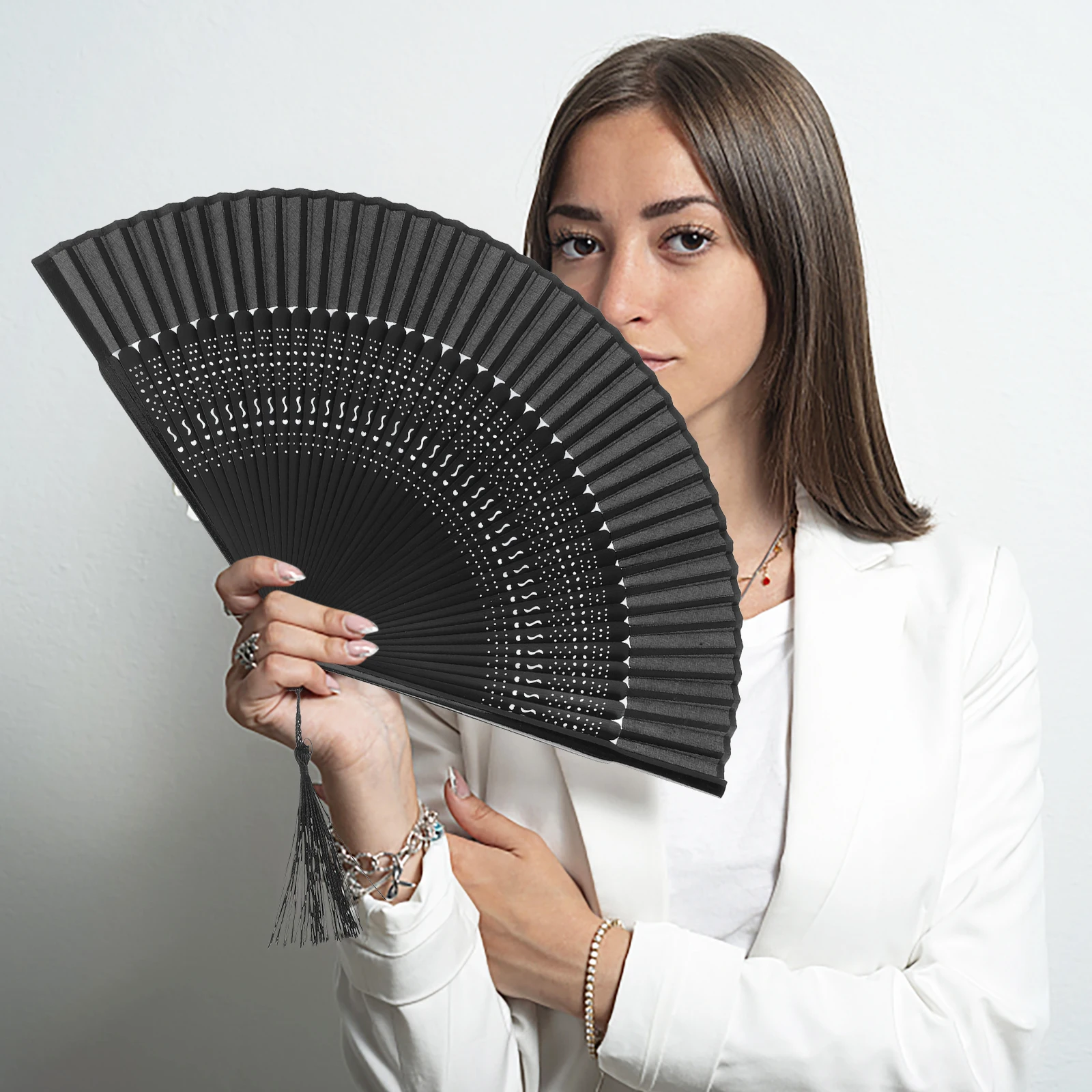 

Folding Fan Traditional H Fans Tassel Dance Party Prop Green Bamboo DIY Home Chinese Style Fan Decor Accessories