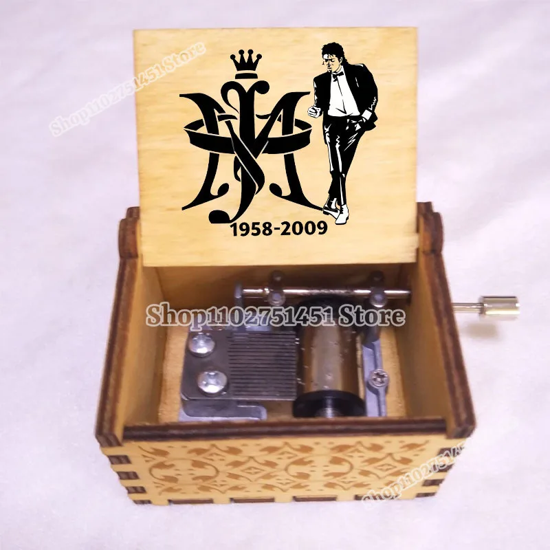 The King Of Pop Michael Jackson Wooden Painted Music Box Ornament Light Luxury Hand Cranked Music Boxes Fans Birthday Home Gifts