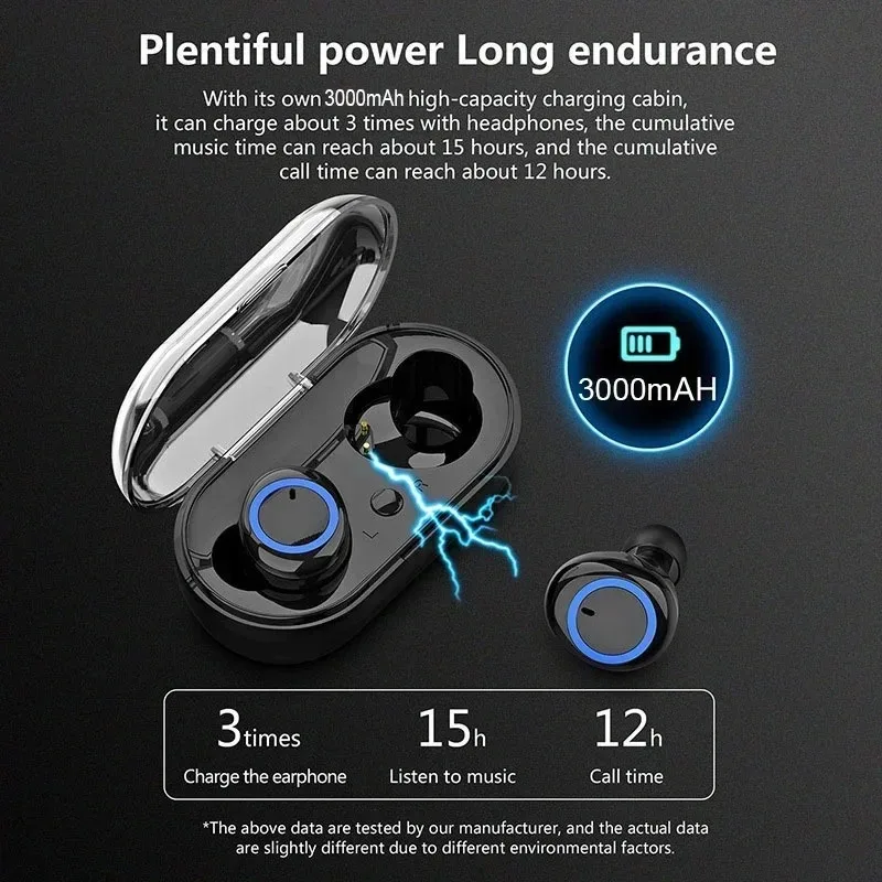 Y50 TWS Wireless Bluetooth 5.0 Earphones Touch Control 9D Stereo Headset with Mic Sport Earphones Waterproof Earbuds LED Display