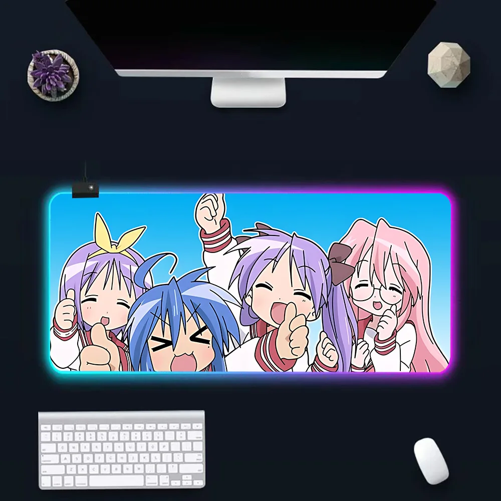 Imagem -03 - Lucky Star-konata Izumi Rgb Led Brilhante Mouse Pad Teclado pc Gamer Mousepad Borracha Gaming Computer Mausepad