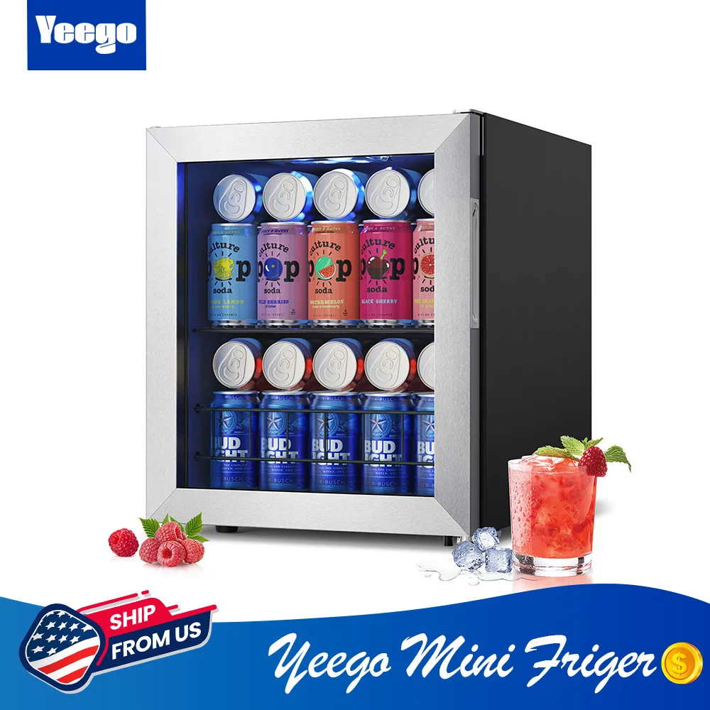 

Yeego Mini Fridge - Compact 1.6 Cu.Ft Beverage Refrigerator with Glass Door Holds 62 Cans, Ideal for Bedroom or Office