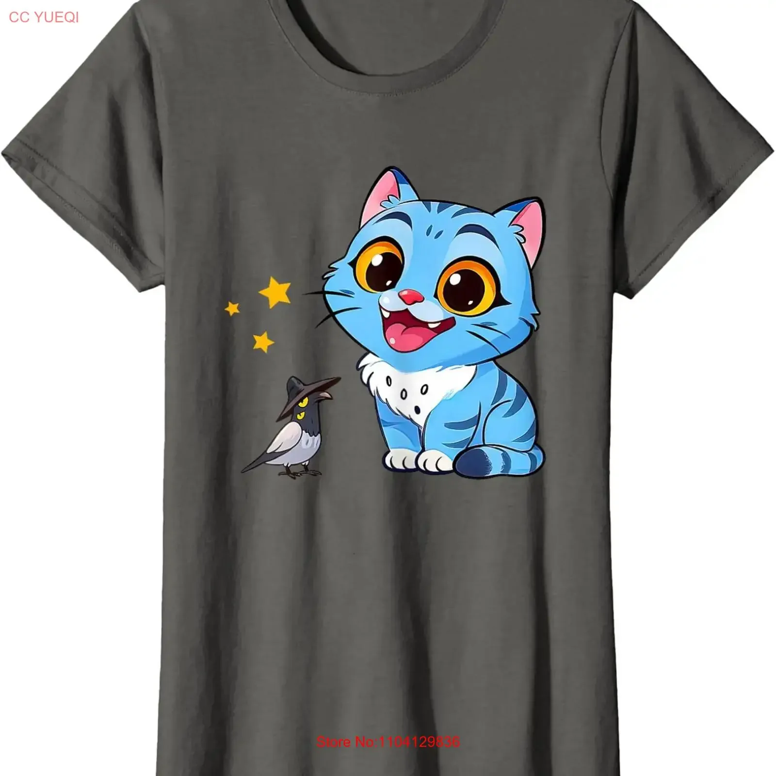 Movie Anime Cute Blue Tiger Kawaii Derpy And Sussie Ladies' Crewneck T Shirt vintage Washed Stylish Comfortable homme Stretched
