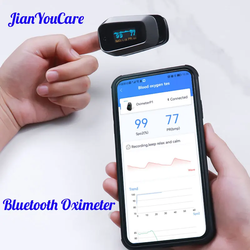 JianYouCare Bluetooth Dual-color Wireless transmission Digital spo2 PR fingertip oximeters Finger Clip oximetro pulse Oximeter