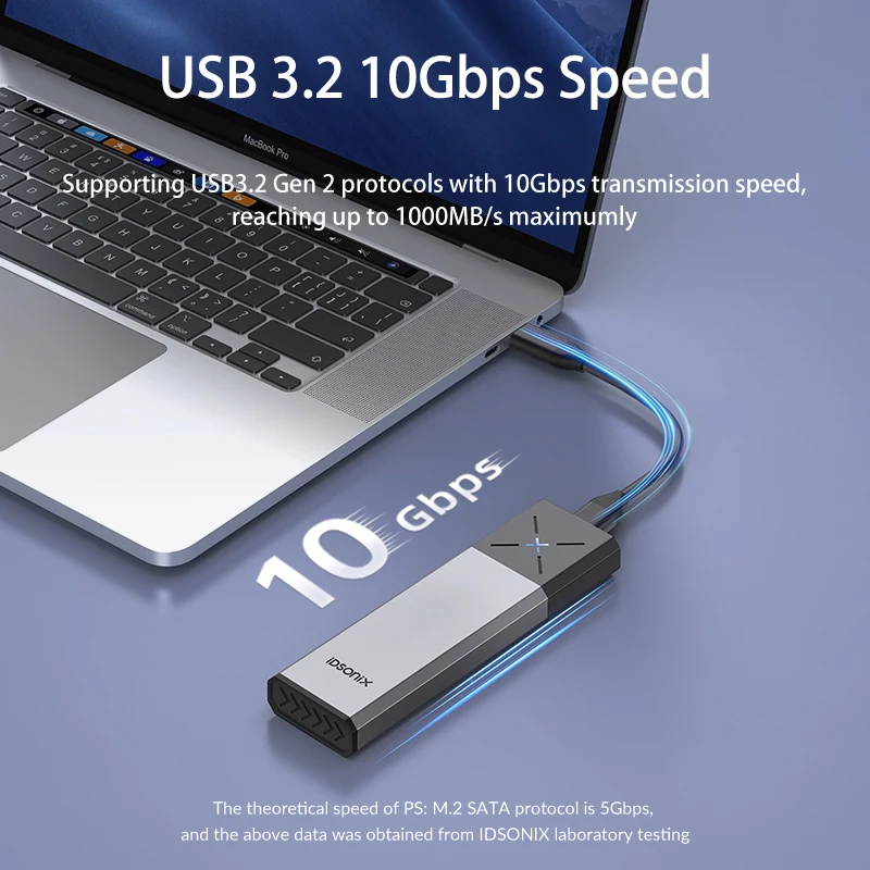 iDsonix M.2 SSD Case NVMe to USB C 3.2 Gen2 10Gbps NVMe PCIe Enclosure 5Gbps NGFF SATA External Hard Drive Enclosure M Key B Key