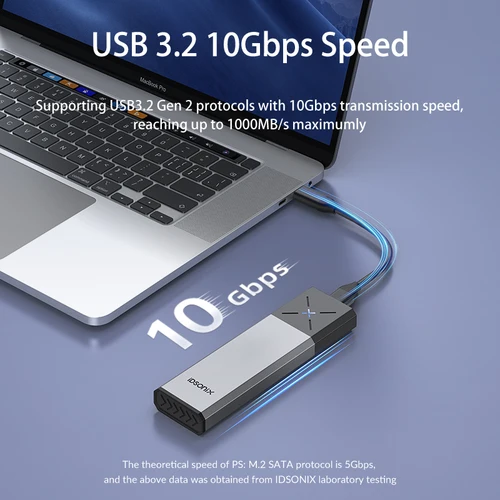 Imagen 2 del producto IDsonix M.2 SSD funda NVMe a USB C 3,2 Gen2 10Gbps NVMe PCIe carcasa 5Gbps NGFF SATA carcasa de disco duro externo M Key B Key