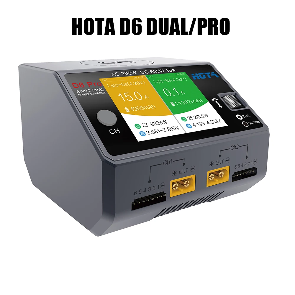 HOTA D6 Dual Smart Charger AC200W DC650W 15A for Lipo LiIon NiMH Battery with iPhone Samsung Wireless Charging