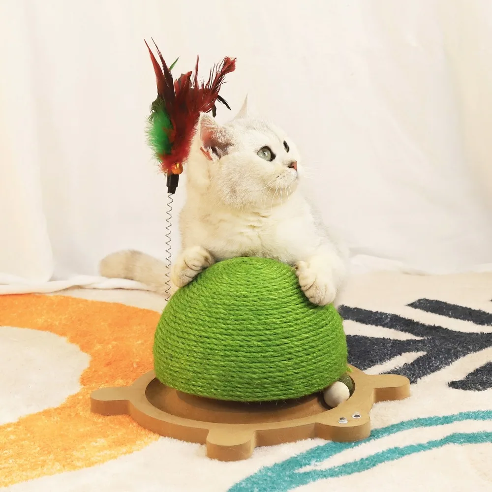 لوحة خدش على شكل سلحفاة مقاومة للاهتراء تفاعلية مع مخالب طحن كرة خدش للقطط والريش والسيزال