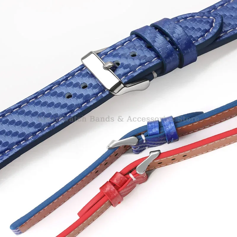 18mm 20mm 22mm 24mm Leather Watch Strap Universal Sport Wrist Band Carbon Fiber Patterned Bracelet Men Women Watch Accessories image 4