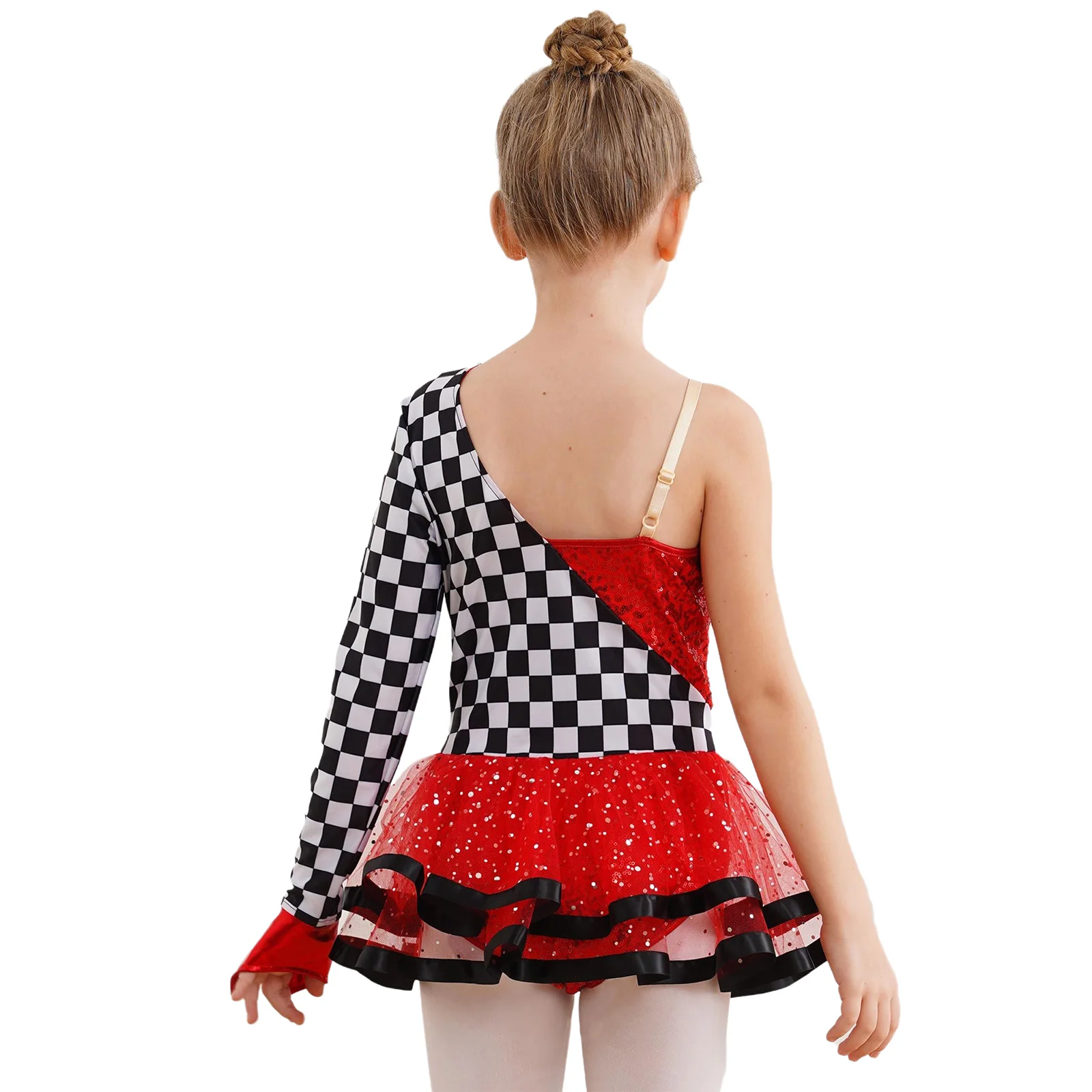 Disfraz de corredor de lentejuelas para niñas, vestido de tutú brillante con un solo hombro y una sola manga, disfraz de conductor de coche de carreras de Halloween