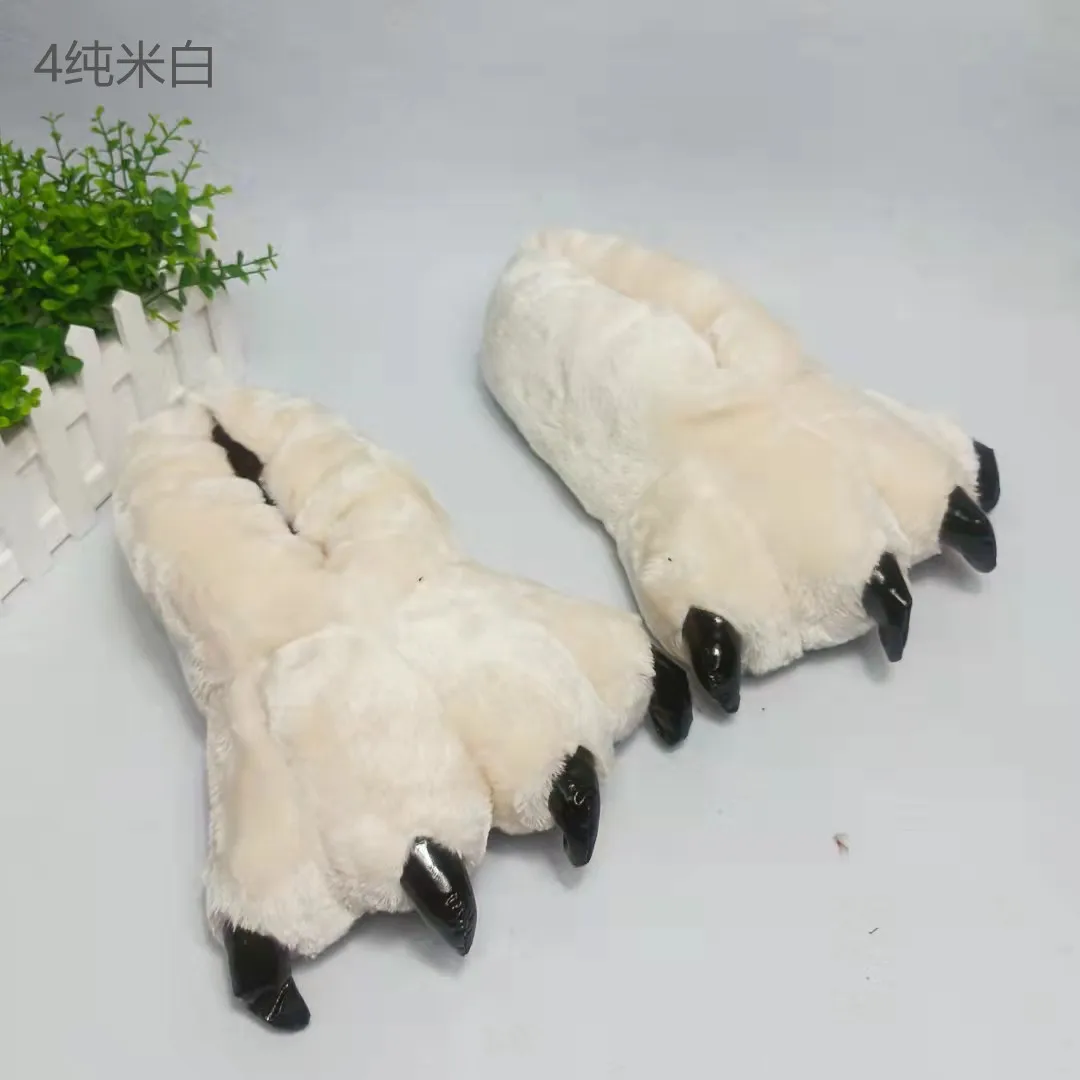 Winter Cartoon Claw Slippers Funny Parent-child Home Cotton Slippers Warm Plush Animals Paw Shoes Men Women Furry Floor Shoes