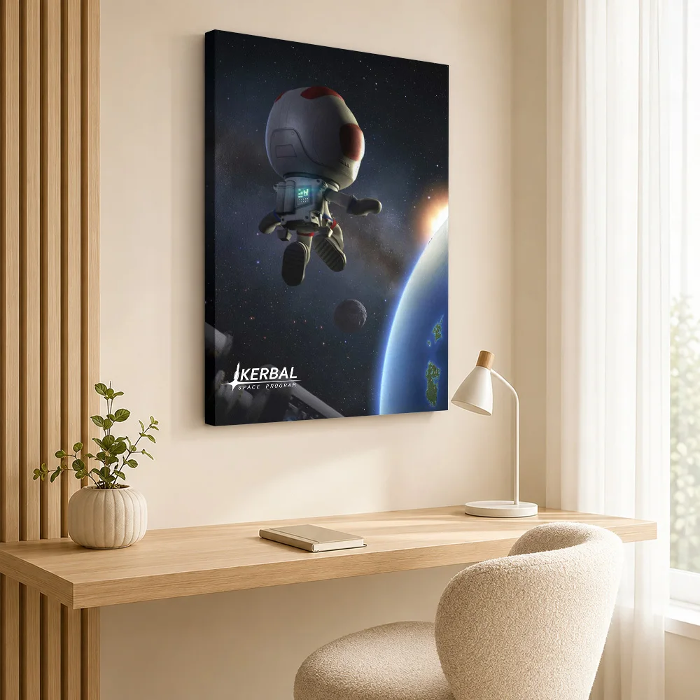 Kerbal Space Program Game Gallery Wrapped Canvas Print Customized Photo, Cosmic Character Illustration Wall Art For Man Cave