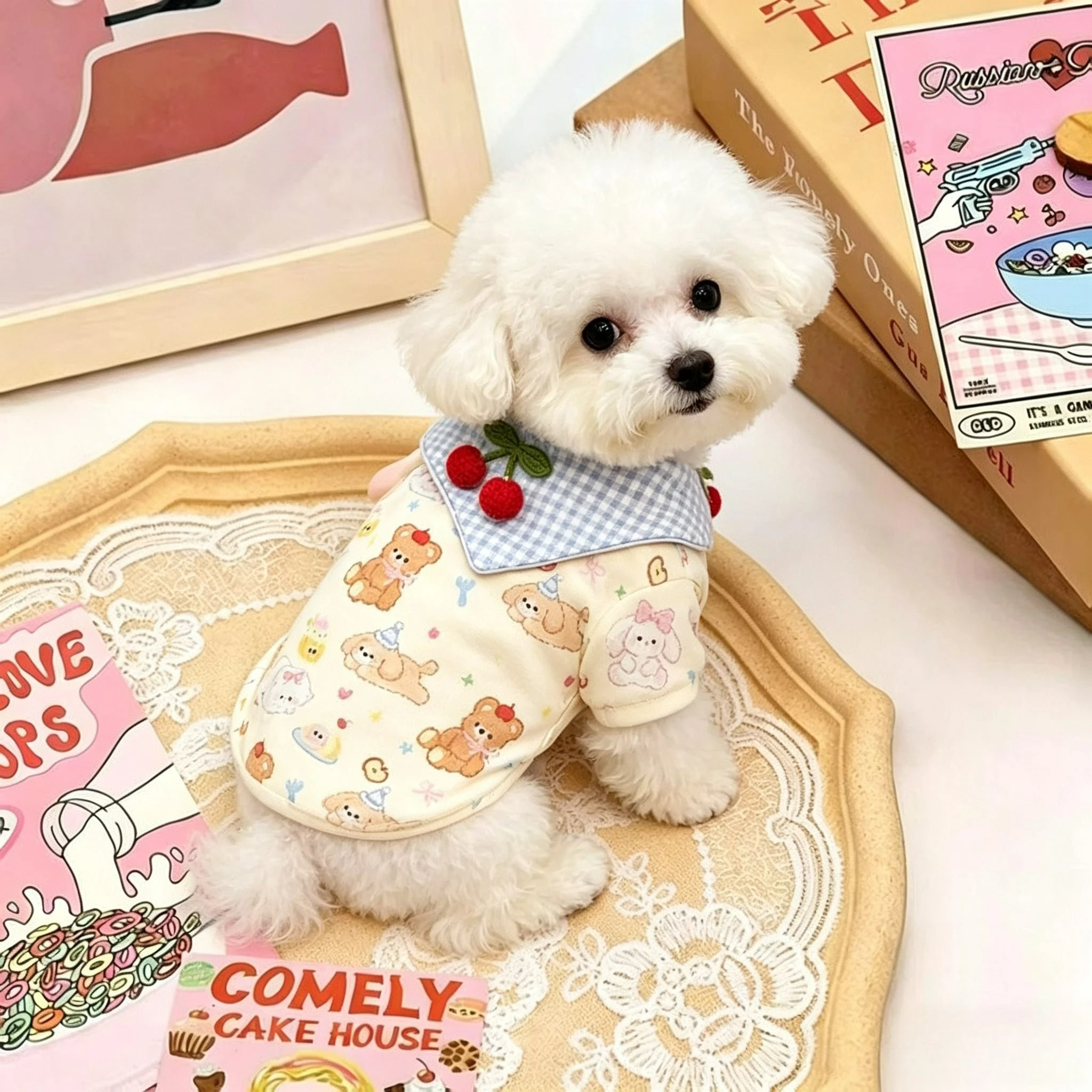 Pet Coats Cute Navy Collar Strawberry Pet Clothing Soft Breathable Bear Print Dog Vest for Small Dog Teddy Yorkshire Chihuahua view 5