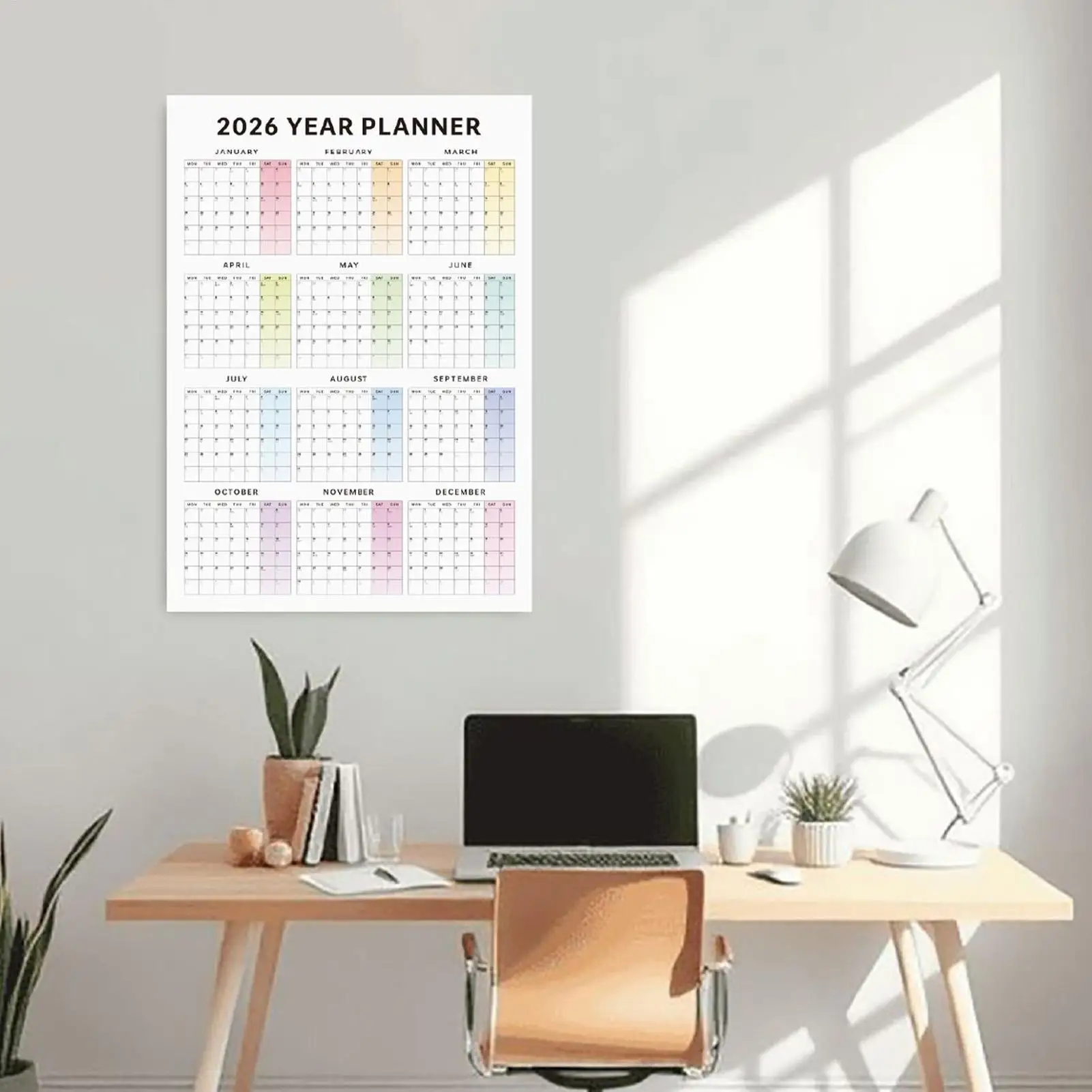 Calendario da parete 2026 Strumento di pianificazione di grandi dimensioni da 12 mesi Calendario mensile da appendere per dormitorio scolastico Camera da letto Studio Aula Ufficio