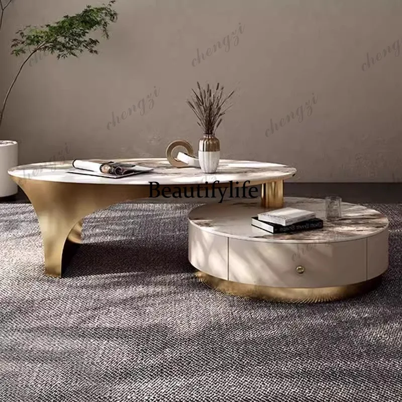 Italian light luxury rock slab coffee table modern minimalist high-end household high-end oval coffee table