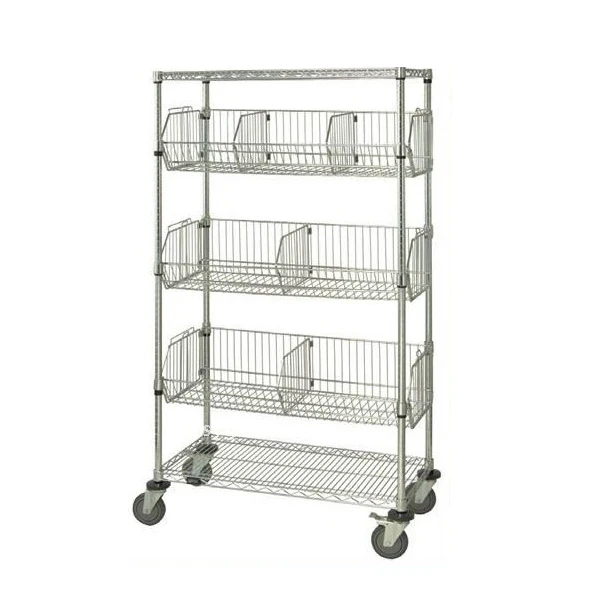 

Approved Heavy Duty Chrome Mobile Wire 4 Shelf Shelving Unit with Castors Cart Rack
