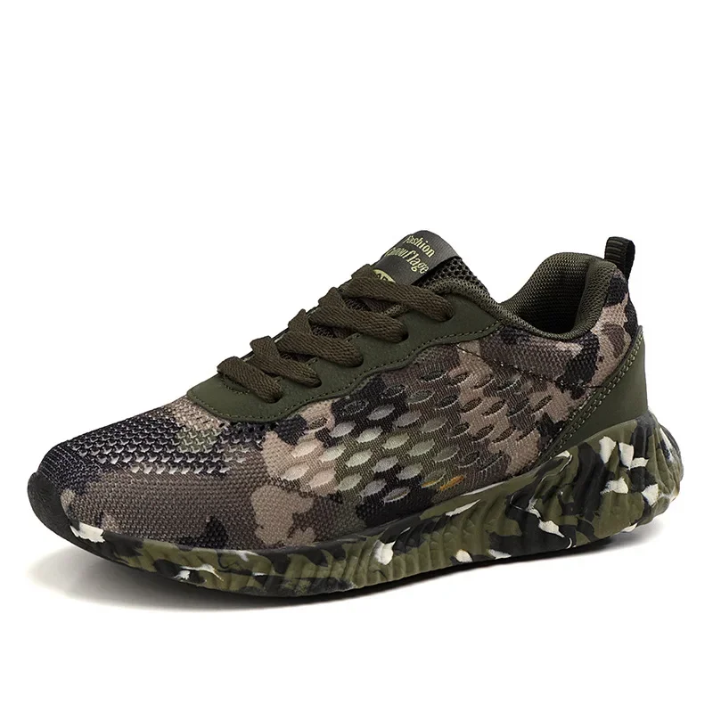 Big Size 45 Men Casual Shoes Light Breathable Mesh Shoes Men Sneakers Lace-Up Camouflage green Outdoor Walking Mans Footwear