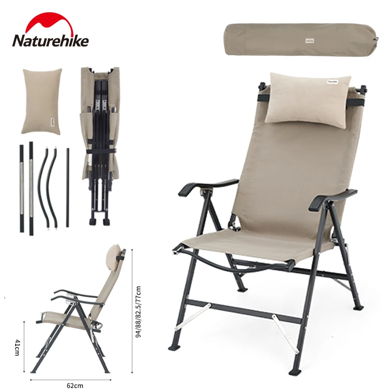 Naturehike Folding Chair With Pillow Lightweight Camping Portable Backrest Adjustable Detachable Aluminum Alloy Fishing Armchair