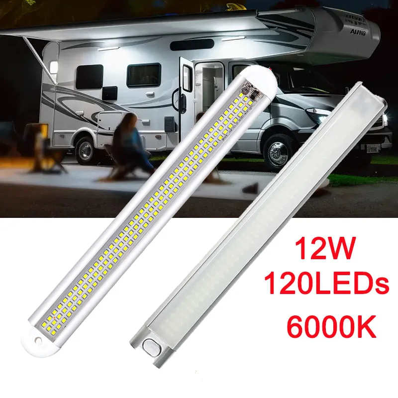Barra de luz interior para vehículos, 120LED, 12V, 24V, luz de techo con interruptor para remolques de carga, camiones, caravanas, barcos, vehículos recreativos, iluminación interior, 1 ud.
