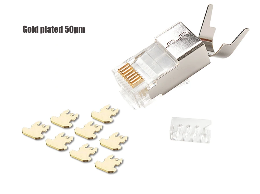 Xintylink RJ45-Stecker Ethernet-Kabelstecker Cat7 Cat6a Männlich Netzwerk Vergoldet 50u 8P8C Metallgeschirmt STP-Buchse Lastleiste 1,3mm – Detail 11