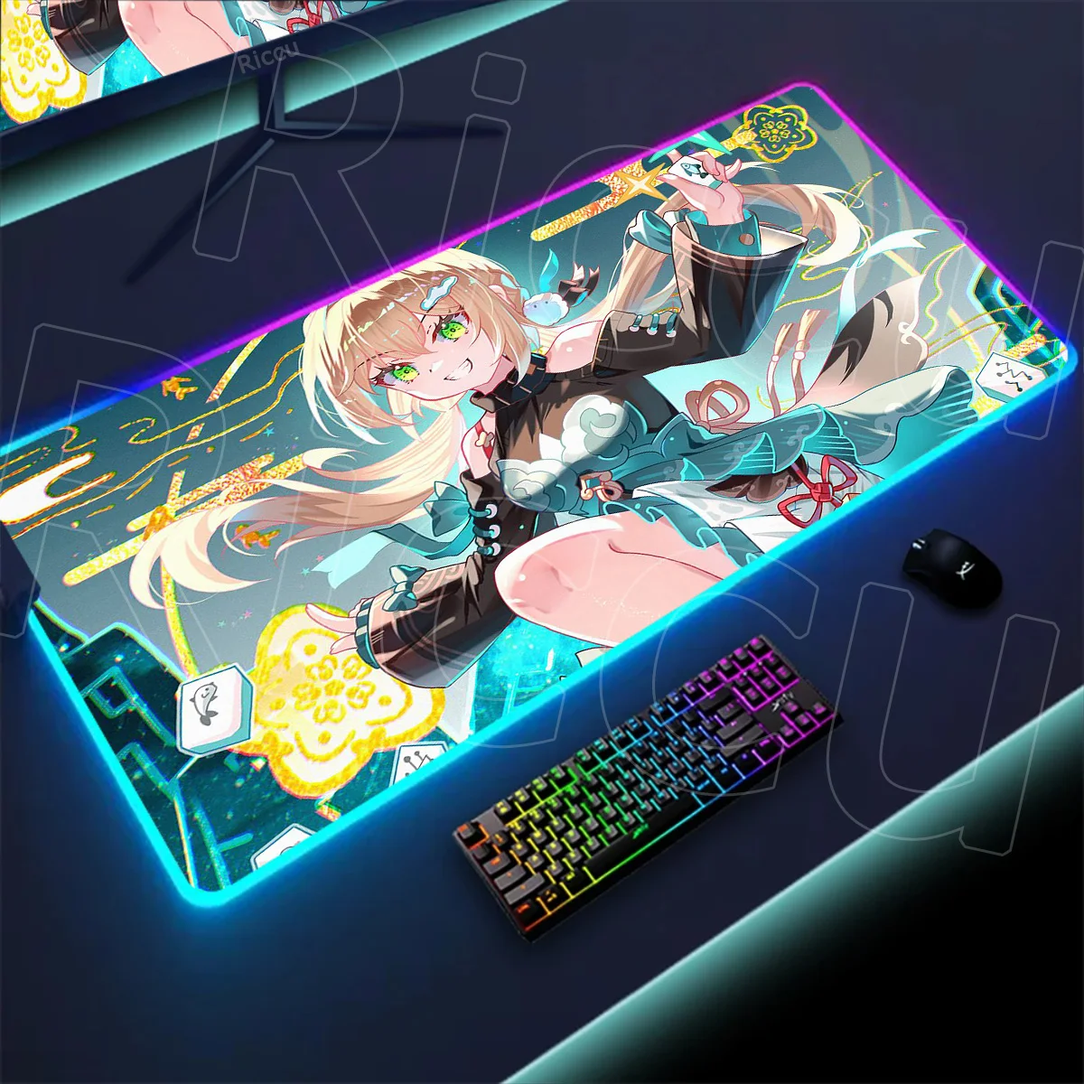 

Настольный коврик RGB с HD-принтом Qingque Honkai Star Rail Коврик для мыши XXL Коврик для игровой мыши с замком края Компьютерная клавиатура Аниме Настольный коврик для мыши