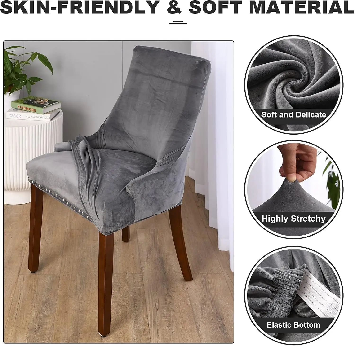 

Mifxin Velvet Wingback Chair Cover Slipcover Stretch Washable Sloping Armchair Dining Chair Protector Seat Cover For Dining