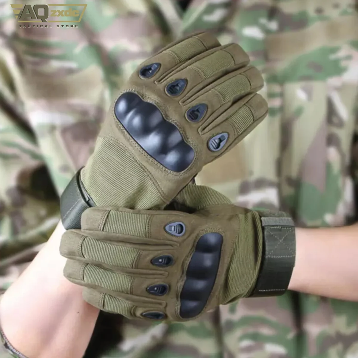 Airsoft Full Finger Gloves with Glove Buckle & Knuckle Protection Tactical Assault Training Gloves for Riding, Hunting, Cycling