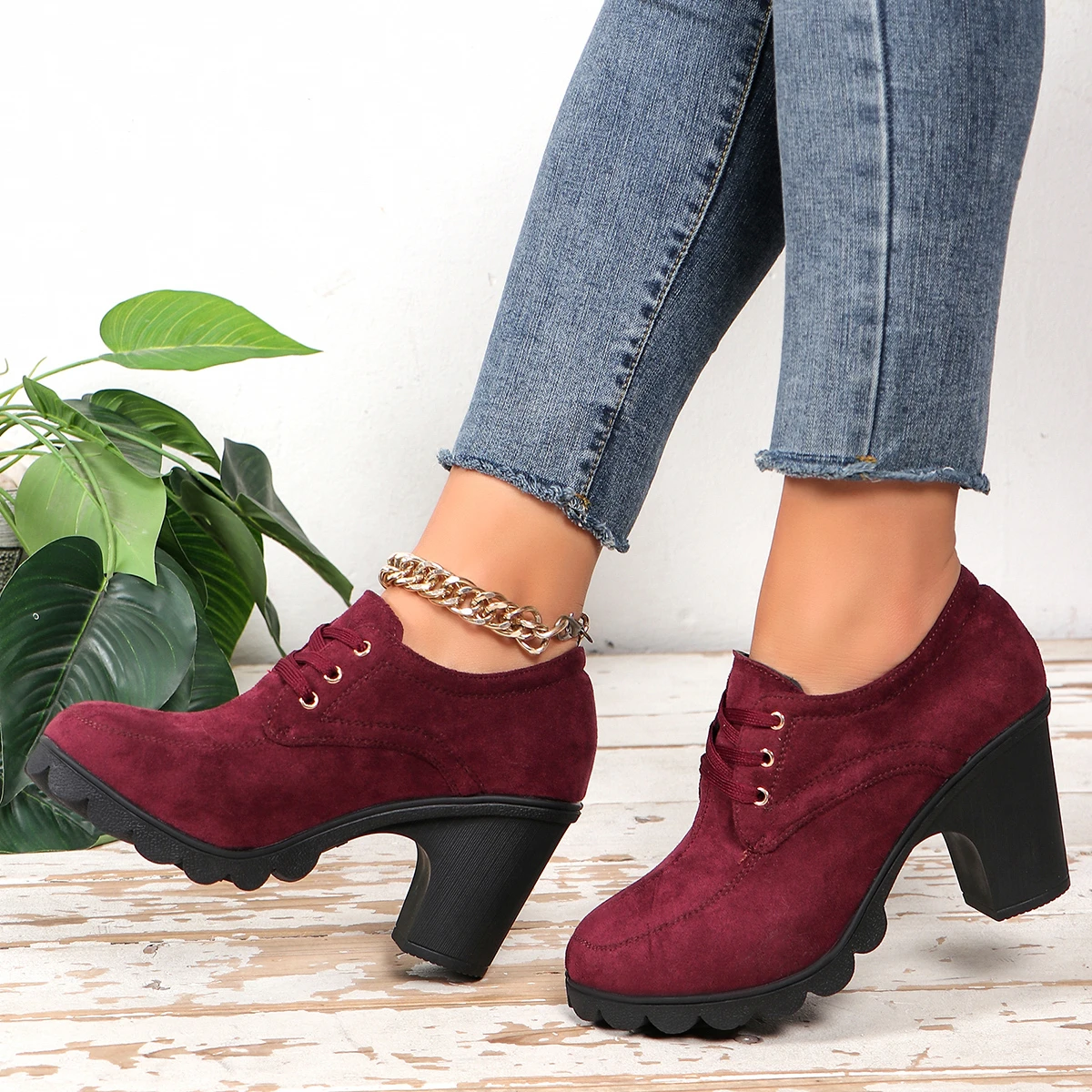 Ankle Square Heel Modern Boots Autumn Adult 2024 Hot Sale Shoes Female Lace-up Round Toe Pu Mid Heel Fashion Women\'s Boots