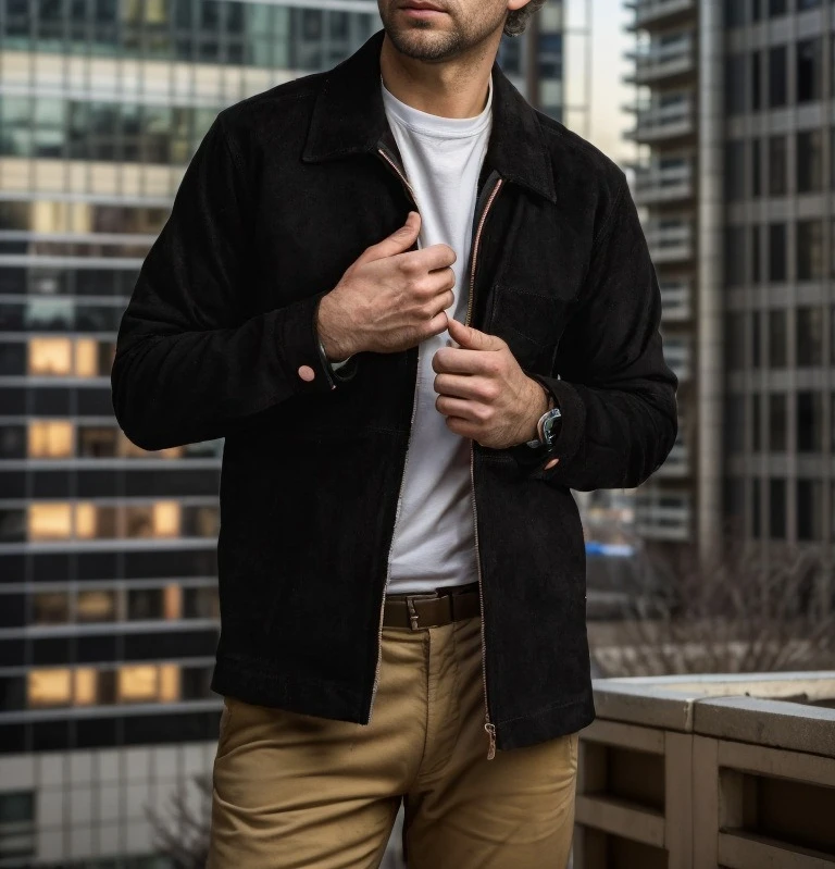 2026 Men's Spring and Autumn New Jacket Solid Suede Zippered Casual Jacket