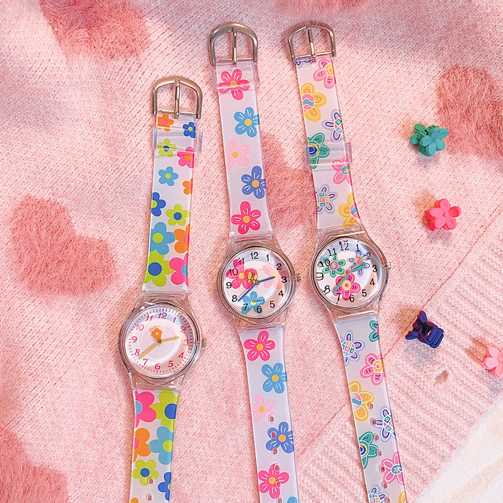 Kids Quartz Watch Flowers Design Analog Quartz Time Teacher Wrist Watch for Kids Toddle Teen Infants Students