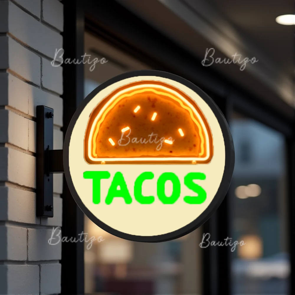 Custom Tacos Acrylic LED Light Box for Tacos Business Waterproof Double Sided Outdoor Storefront Signage Wall Mounted