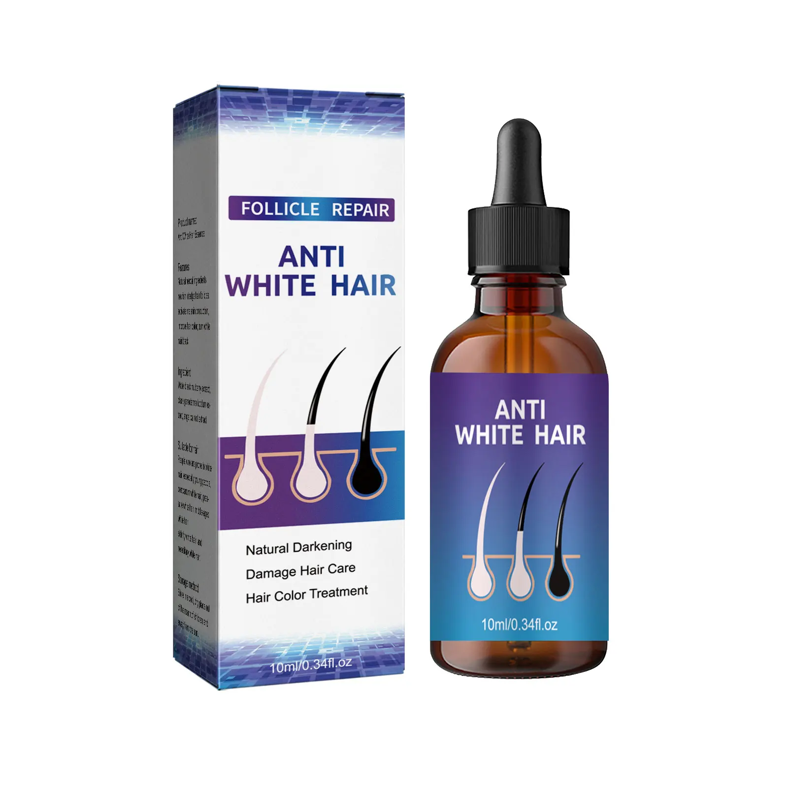 화이트 투 블랙 그레이 화이트 헤어 세럼 천연 컬러 리페어 Nourishessence 남성 여성을위한 안티 그레이 케어