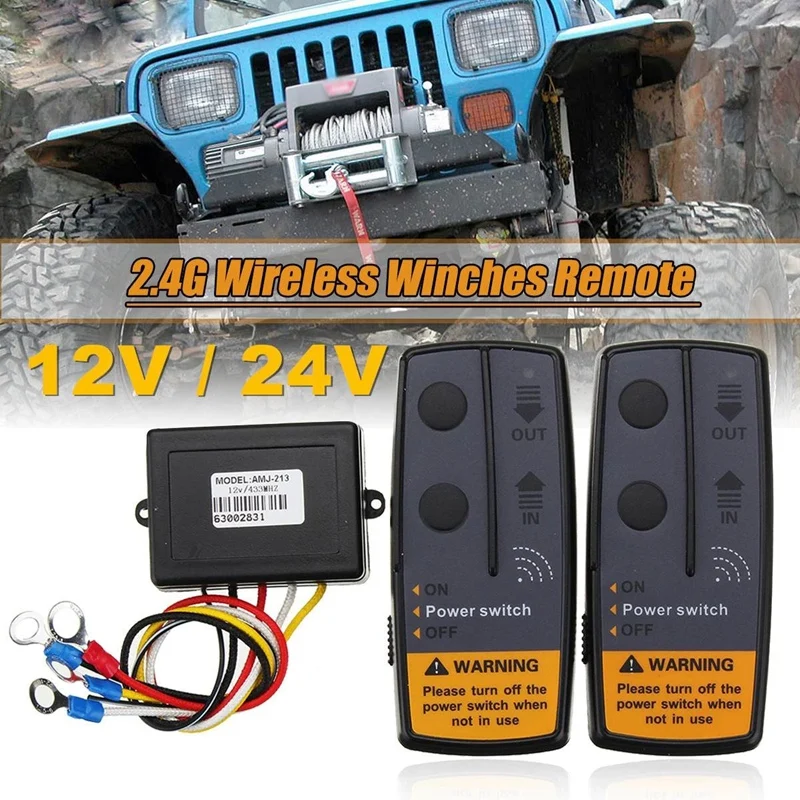 1 Set 12V/24V 50M Digital Wireless Winches Remote Control Recovery Kit Twin Handset ATV Truck 120W 100Ft