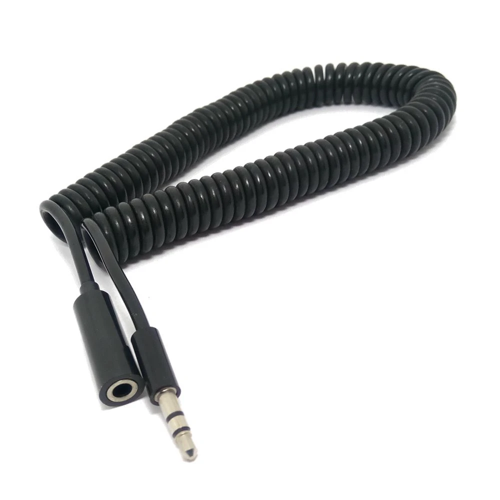 0.5M 2M plug and play headphone jack audio cable black 3/10TF four pole spring coil 3.5mm auxiliary cable with microphone audio