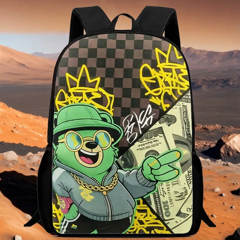 Graffiti Bear Printed Backpack Large Capacity Lightweight Daypack Rucksack Fashion Student School Bag Travel for Teens Boys Girl