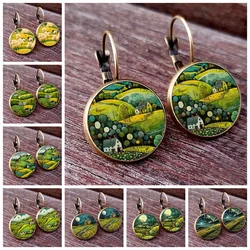 2024 Green Country Home Earrings Art Wilderness Dream Home Women's Earrings Glass Cabochon Women's Earrings Jewelry Gift