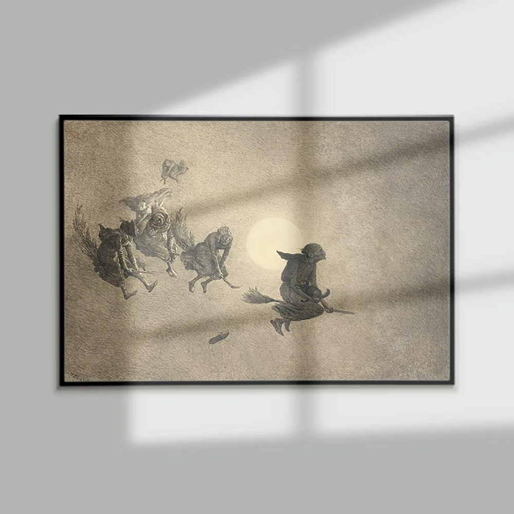 William Holbrook Beard Art Print Poster The Witch Ride Antique Canvas Painting Wicca Wall Stickers Decor