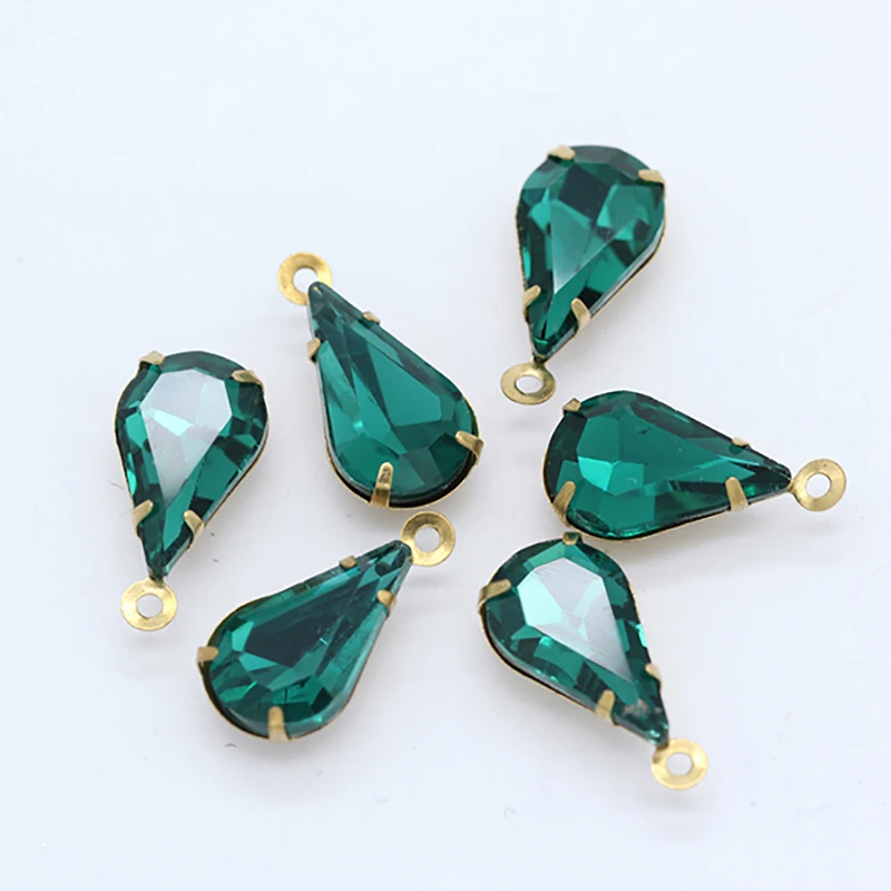 20pc 6x10mm teardrop  glass crystal Vintage shining Rhinestone single Daggle Beads pendant with gold casting connectors