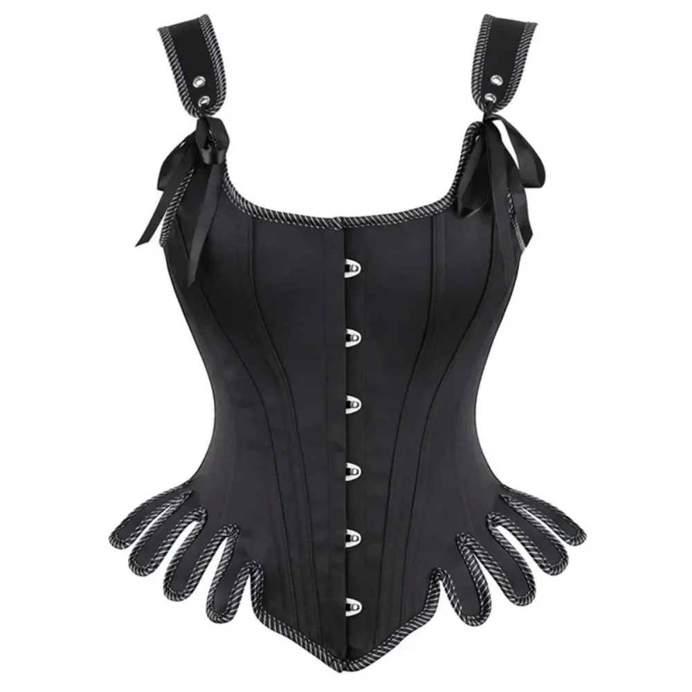 Vintage Fan Shaped U-Neck Corset for Women Frenum Gothic Jacquard Overbust Corset Steel Bone Shoulder Strap Corset Plus Size