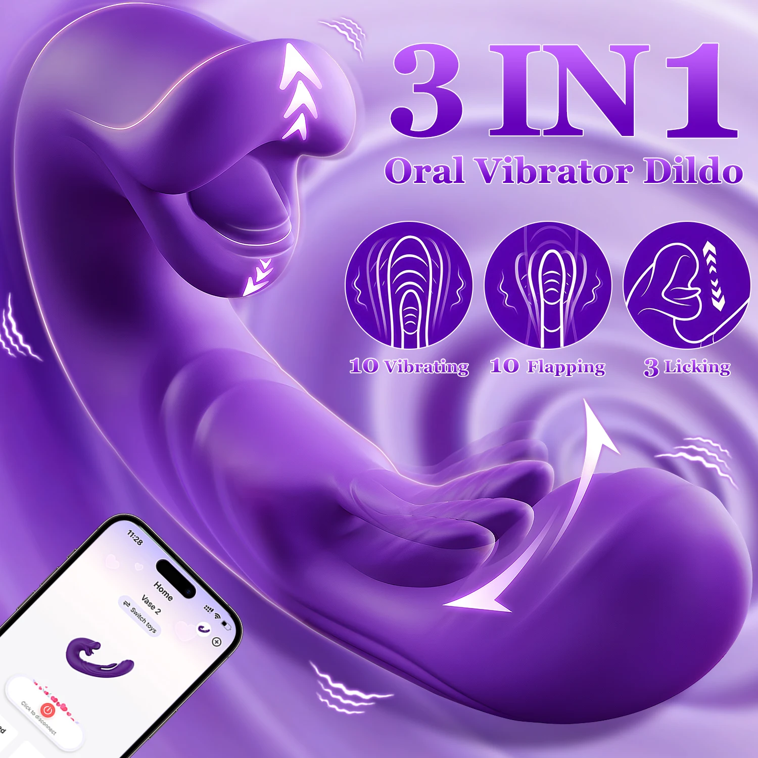 3 IN 1 Tongue Licking Vibrator APP Control Wearable Dildo Tapping Flapping G Spot Sex Toys for Women Clitoral Stimulation Adults 2