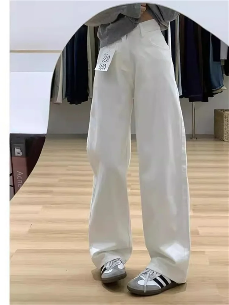 

Белые узкие джинсы с высокой талией и широкими штанинами, женские осенние новые свободные драпированные брюки длиной до пола, прямые брюки-трубы небольшого размера