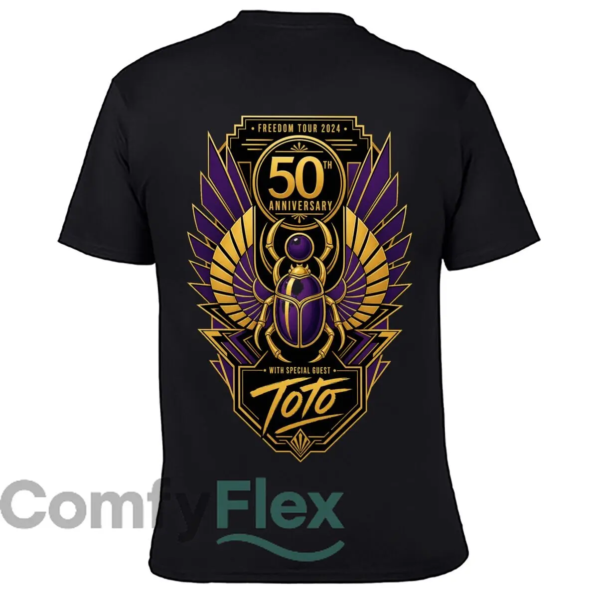 Golden Scarab Anniversary Rock Tour Men Summer Washed Tee Loose Distressed Top