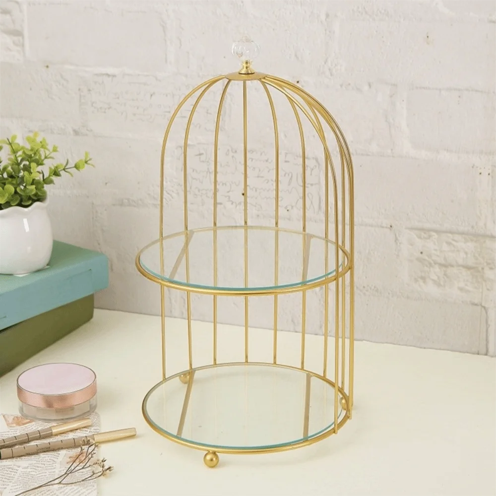 

Easy to Clean Bird Cage Jewelry Rack Large Capacity Cake Stands Iron Storage Holder Rust-proof Waterproof Desktop Display Stand