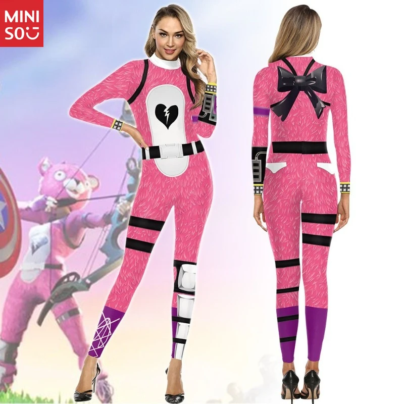 

Miniso Fortnite Pink Bear Cosplay | Halloween Stage Costume, Jumpsuit Bodysuit