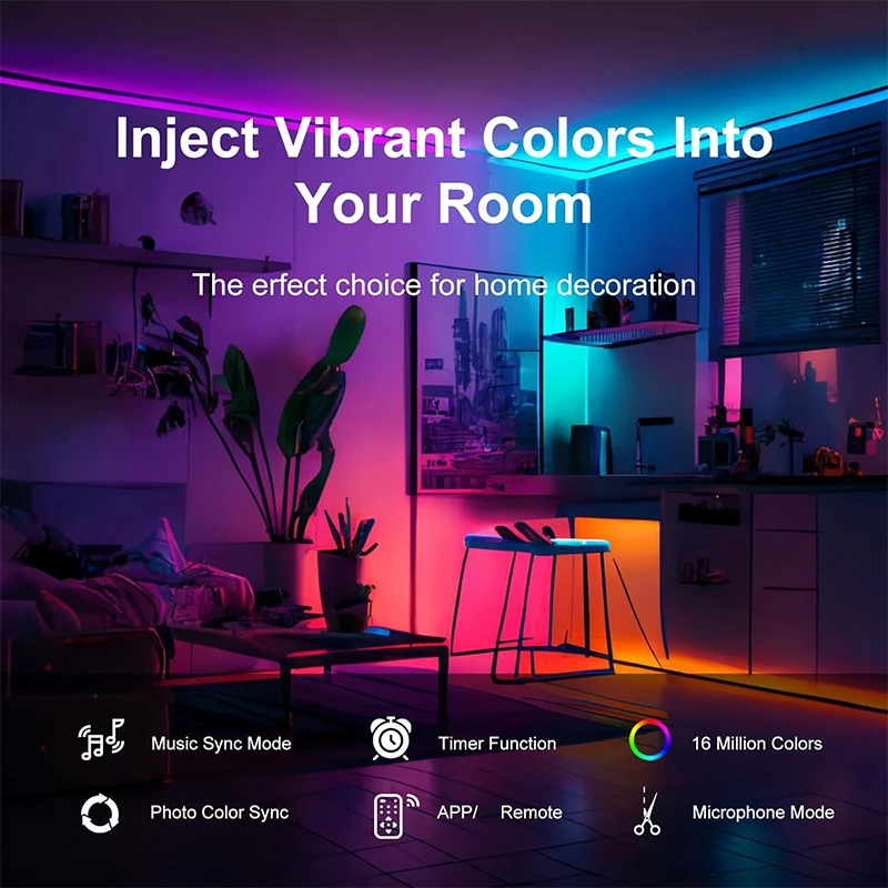 RGB LED Neon Rope Lights APP Control Music Sync IP65 Waterproof Flexible Multi Modes Remote for Indoor Outdoor Bedroom Living Room Gaming Room Party Decoration