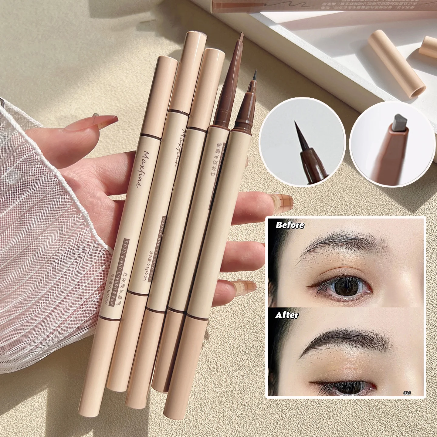 Double-end Eyebrows Pencil Triangle Tip Professional Waterproof 0.01mm Ultra Fine Liquid Eye Brow Pen Water Brow Eyes Makeup