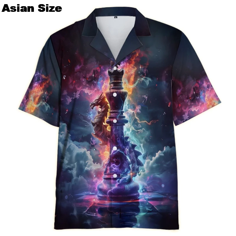 Fashion Game Chess Color 3D Print Shirt Men Women Shirts Single-Breasted Short Sleeve Hawaiian Shirts Blouse Men's Lapel Blouse